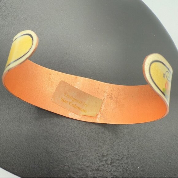 Sue Coleman Artisan Copper Cuff Bracelet with Hummingbird Floral Design Vintage - Picture 13 of 13